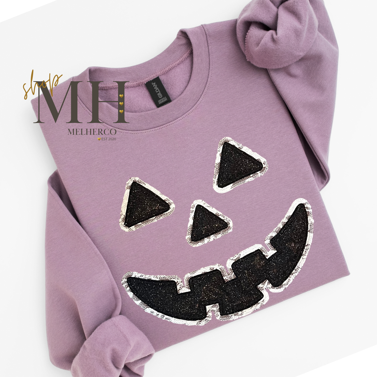 Embroidered Pumpkin Face Glitter Lace Sweatshirt