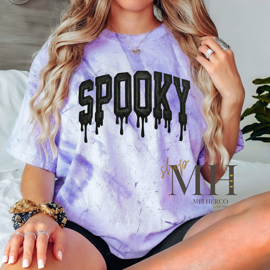 Embroidered SPOOKY Drippy Glitter Comfort Colors T-shirt - Two Tone
