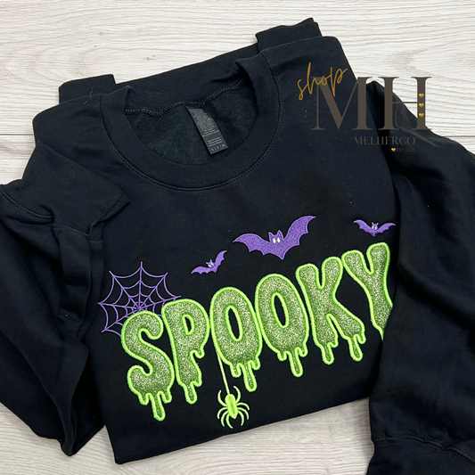 Embroidered SPOOKY Bats Glitter Sweatshirt