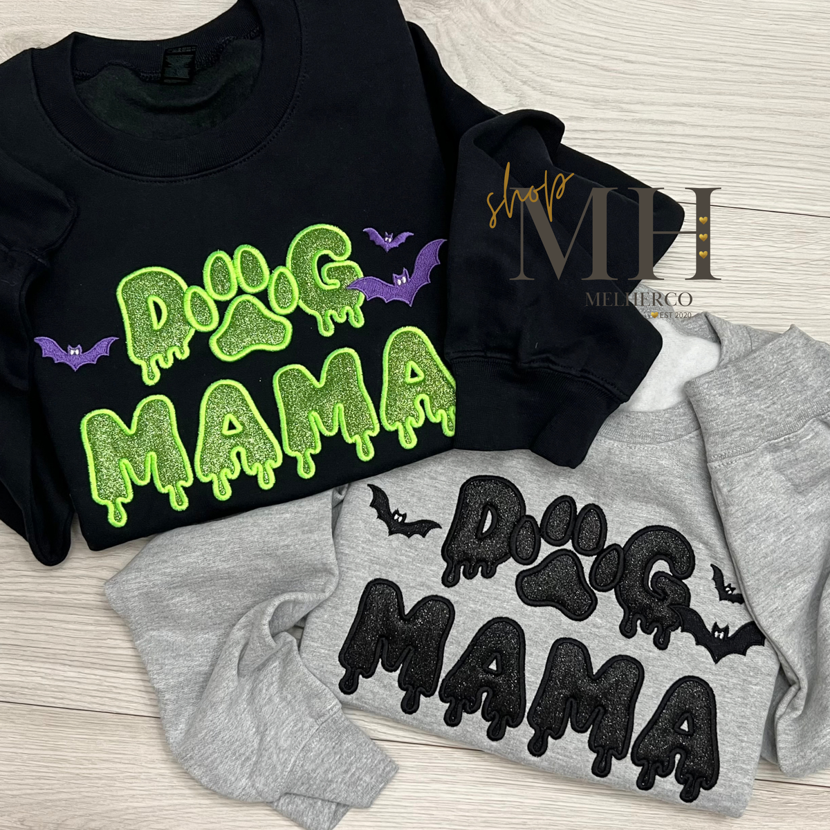 Embroidered Drippy DOG MAMA Glitter Sweatshirt
