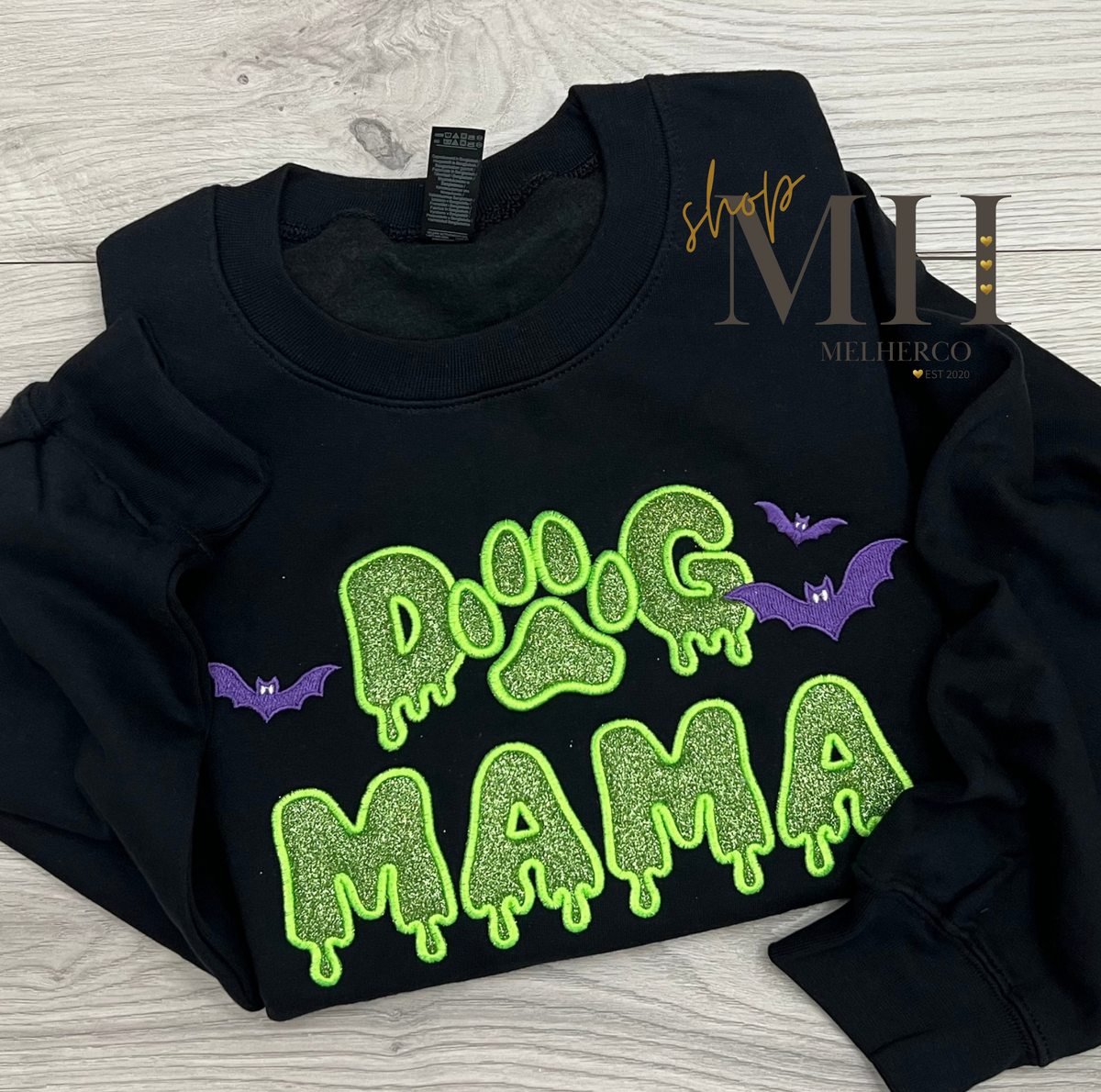 Embroidered Drippy DOG MAMA Glitter Sweatshirt