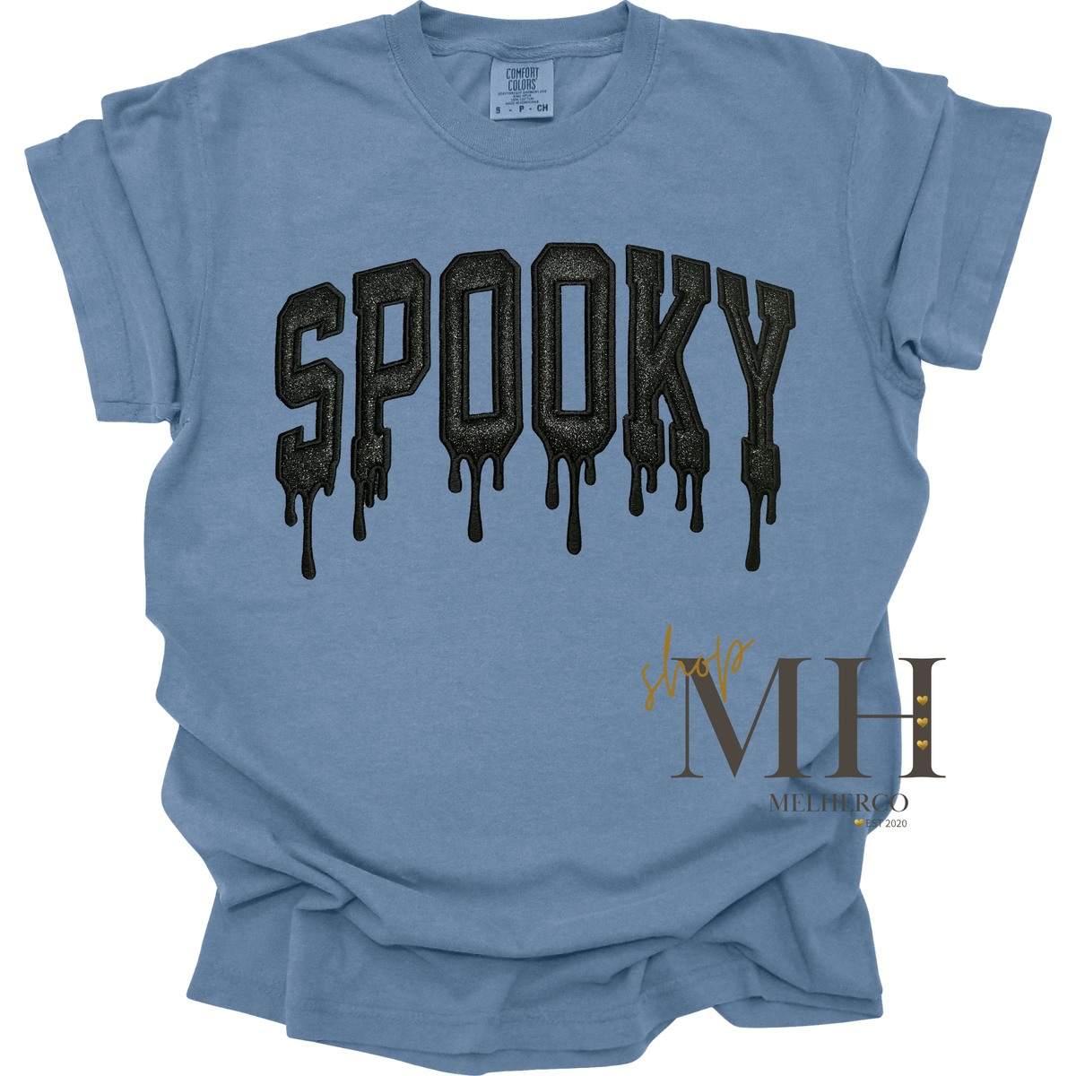 Embroidered Drippy Spooky Glitter Comfort Colors T-shirt